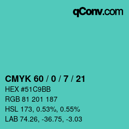 颜色代码: CMYK 60 / 0 / 7 / 21 | qconv.com
