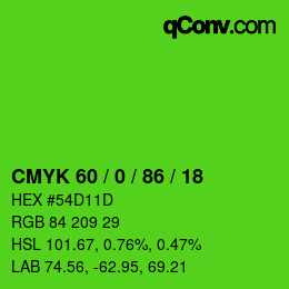 カラーコード: CMYK 60 / 0 / 86 / 18 | qconv.com