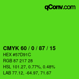 Color code: CMYK 60 / 0 / 87 / 15 | qconv.com