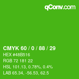 Farbcode: CMYK 60 / 0 / 88 / 29 | qconv.com