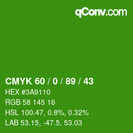 Color code: CMYK 60 / 0 / 89 / 43 | qconv.com