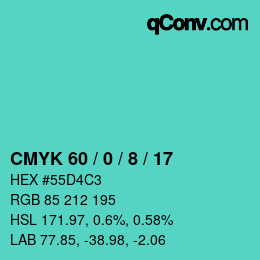 カラーコード: CMYK 60 / 0 / 8 / 17 | qconv.com
