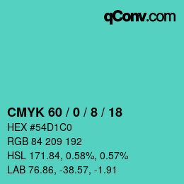 Color code: CMYK 60 / 0 / 8 / 18 | qconv.com