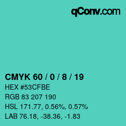 Color code: CMYK 60 / 0 / 8 / 19 | qconv.com