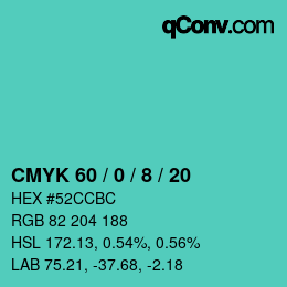 Color code: CMYK 60 / 0 / 8 / 20 | qconv.com