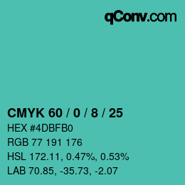 Color code: CMYK 60 / 0 / 8 / 25 | qconv.com