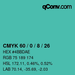 カラーコード: CMYK 60 / 0 / 8 / 26 | qconv.com