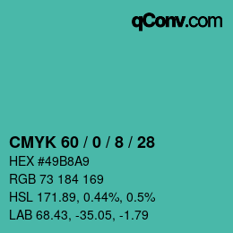 カラーコード: CMYK 60 / 0 / 8 / 28 | qconv.com