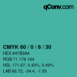 カラーコード: CMYK 60 / 0 / 8 / 30 | qconv.com