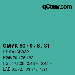 Color code: CMYK 60 / 0 / 8 / 31 | qconv.com