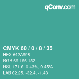 カラーコード: CMYK 60 / 0 / 8 / 35 | qconv.com