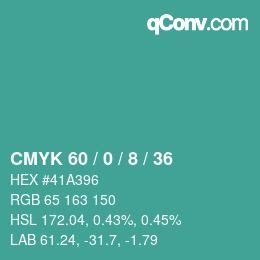 Color code: CMYK 60 / 0 / 8 / 36 | qconv.com