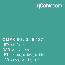 颜色代码: CMYK 60 / 0 / 8 / 37 | qconv.com