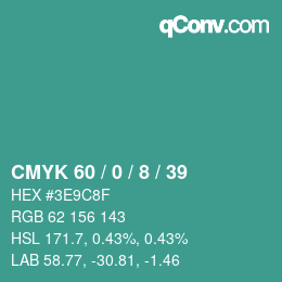 Color code: CMYK 60 / 0 / 8 / 39 | qconv.com