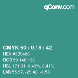 Color code: CMYK 60 / 0 / 8 / 42 | qconv.com