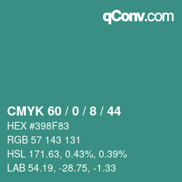 颜色代码: CMYK 60 / 0 / 8 / 44 | qconv.com