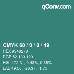 颜色代码: CMYK 60 / 0 / 8 / 49 | qconv.com