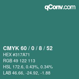 Color code: CMYK 60 / 0 / 8 / 52 | qconv.com