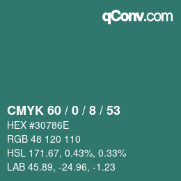 カラーコード: CMYK 60 / 0 / 8 / 53 | qconv.com
