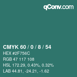 颜色代码: CMYK 60 / 0 / 8 / 54 | qconv.com