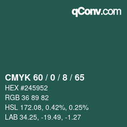 颜色代码: CMYK 60 / 0 / 8 / 65 | qconv.com