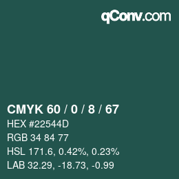 カラーコード: CMYK 60 / 0 / 8 / 67 | qconv.com