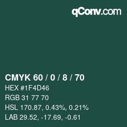 颜色代码: CMYK 60 / 0 / 8 / 70 | qconv.com