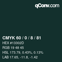 颜色代码: CMYK 60 / 0 / 8 / 81 | qconv.com