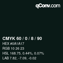 Color code: CMYK 60 / 0 / 8 / 90 | qconv.com