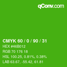 カラーコード: CMYK 60 / 0 / 90 / 31 | qconv.com