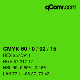 カラーコード: CMYK 60 / 0 / 92 / 15 | qconv.com