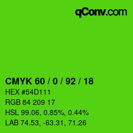 颜色代码: CMYK 60 / 0 / 92 / 18 | qconv.com