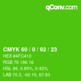 Color code: CMYK 60 / 0 / 92 / 23 | qconv.com