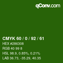 颜色代码: CMYK 60 / 0 / 92 / 61 | qconv.com