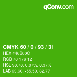 Color code: CMYK 60 / 0 / 93 / 31 | qconv.com