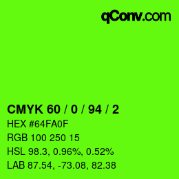 カラーコード: CMYK 60 / 0 / 94 / 2 | qconv.com