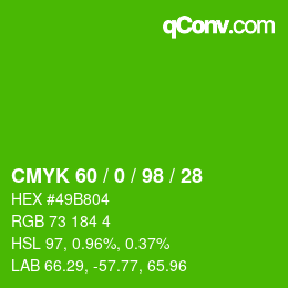 颜色代码: CMYK 60 / 0 / 98 / 28 | qconv.com