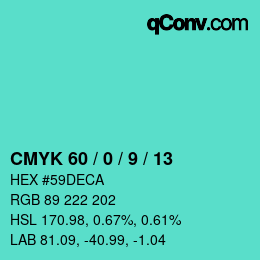 颜色代码: CMYK 60 / 0 / 9 / 13 | qconv.com