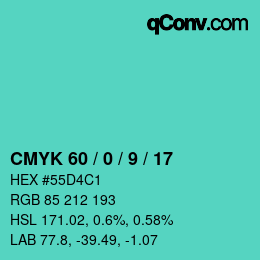 カラーコード: CMYK 60 / 0 / 9 / 17 | qconv.com