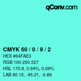 颜色代码: CMYK 60 / 0 / 9 / 2 | qconv.com