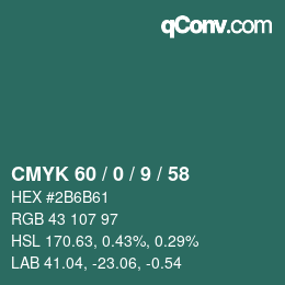 颜色代码: CMYK 60 / 0 / 9 / 58 | qconv.com