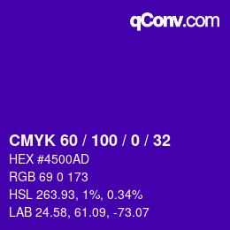 カラーコード: CMYK 60 / 100 / 0 / 32 | qconv.com