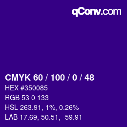 颜色代码: CMYK 60 / 100 / 0 / 48 | qconv.com