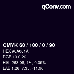 颜色代码: CMYK 60 / 100 / 0 / 90 | qconv.com