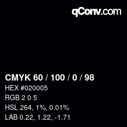 カラーコード: CMYK 60 / 100 / 0 / 98 | qconv.com