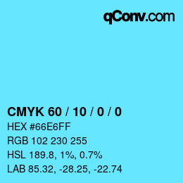 颜色代码: CMYK 60 / 10 / 0 / 0 | qconv.com