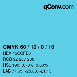 カラーコード: CMYK 60 / 10 / 0 / 10 | qconv.com