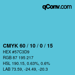 カラーコード: CMYK 60 / 10 / 0 / 15 | qconv.com