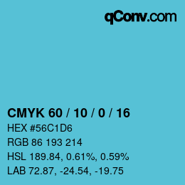 颜色代码: CMYK 60 / 10 / 0 / 16 | qconv.com