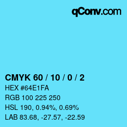 颜色代码: CMYK 60 / 10 / 0 / 2 | qconv.com